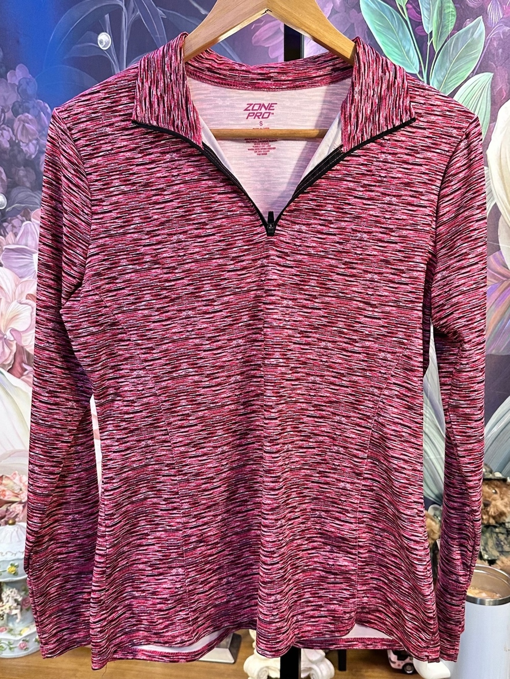 Zone Pro S Women's Athletic Long Sleeve Half-Zip Top Pink Space Dye Stretch